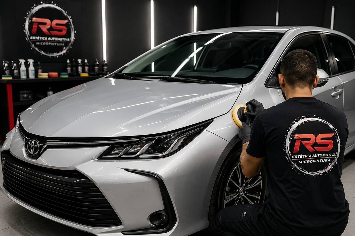 Trabalho técnico de estética automotiva evidenciando o brilho e a correção da pintura