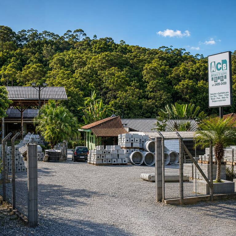 Instalações da ACB Artefatos de Cimento em Joinville, SC — fabricação de pré-moldados desde 1995